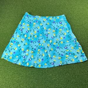 Kathy Lee Floral A-Line Mini Skirt Blue Yellow Rayon Womens Size 16 Y2K Vintage